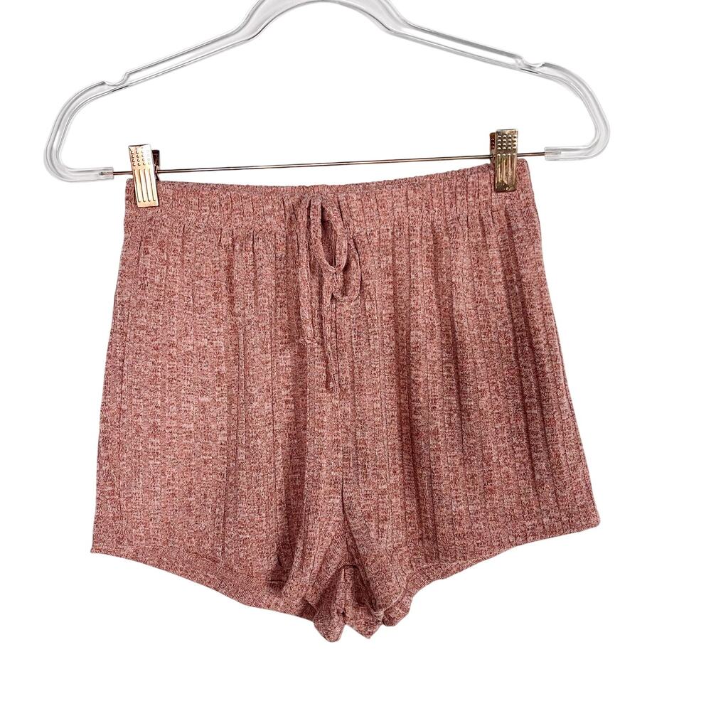 Boutique Small S Ribbed Lounge Shorts Heathered Pink Red Drawstring Waist Cozy